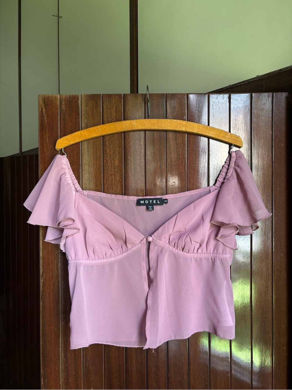 Motel Rocks Dusty Pink Off-Shoulder Ruffle Crop Top